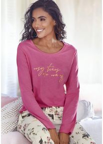 Lascana Pyjamaoberteil pink Gr. 32/34 für Damen. Rundhals und Druck. Basic. Nachhaltig.