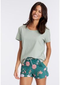 Lascana Shorty mehrfarbig Gr. 32/34 für Damen. Tiefer Rundhals und Allover-Druck. Basic Schmal. Nachhaltig.