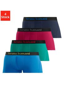 Hipster Bruno Banani, Herren, Gr. S, bunt (blau, grün, rot, marine), Jersey, Obermaterial: 95% Baumwolle, 5% Elasthan, unifarben, körpernah, Unterhosen, knapp sitzende Boxershorts mit Logo Webbund aus Baumwollmischung