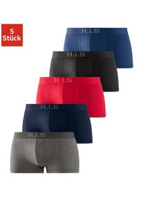 H.I.S. Hipster H.I.S, Herren, Gr. S, bunt (grau, meliert, schwarz, navy, rot, blau), Jersey, Obermaterial: 95% Baumwolle, 5% Elasthan, unifarben, körpernah, Unterhosen, knapp sitzende Boxershorts am Webbund mit Logoschriftzug mit 3D Effekt