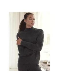 Strickpullover Lascana, Damen, Gr. 32/34, grau (anthrazit), Strick, Obermaterial: 52% Polyester, 44% Polyacryl, 4% Elasthan, meliert, unifarben, bequem h&uuml;ftlang, Rippb&uuml;ndchen, Pullover Strickpullover, mit Stehkragen und Rippb&uuml;ndchen, Loungewear