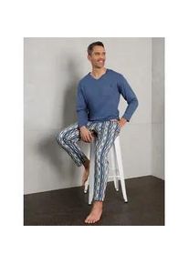 wäschepur Schlafanzug WÄSCHEPUR Gr. 52/54, bunt (jeansblau, gelb, bedruckt) Herren Homewear-Sets