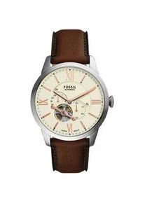 Automatikuhr Fossil "TOWNSMAN" Armbanduhren braun, creme Herren Armbanduhr, Herrenuhr, Mechanische Uhr, Lederarmband, analog