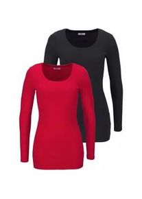 Langarmshirt Flashlights Gr. 36/38 (S), rot (rot, schwarz) Damen Shirts sehr figurbetonter Schnitt, Rundhalsausschnitt, aus 100% Baumwolle