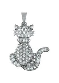 Ketten-Anhänger Vivance "925 Sterling Silber Katze mit Zirkonia" Schmuckanhänger Gr. ONE-SIZE, Silber 925 (Sterlingsilber), 2,3 g, weiß (weiß, weiß) Damen