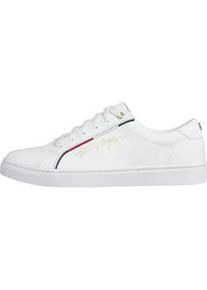 Sneaker Tommy Hilfiger "TOMMY HIFLIGER SIGNATURE SNEAKER" Gr. 38, weiß Damen Schuhe Halbschuh Skaterschuh mit bunter Paspellierung, Freizeitschuh, Halbschuh, Schnürschuh