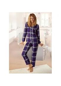 H.I.S. Pyjama H.I.S Gr. 40, blau (dunkelblau, kariert) Damen Homewear-Sets aus Flanell mit Allover-Karomuster