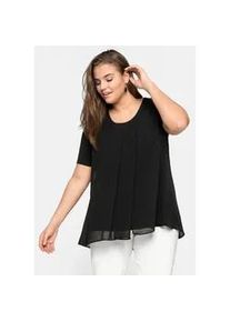 Blusenshirt sheego "Große Größen" Gr. 58, schwarz Damen Shirts im Lagenlook