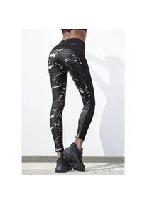 Leggings Lascana ACTIVE "Black Marble" Gr. 48/50, N-Gr, weiß (schwarz, marmoriert, weiß) Damen Hosen Sporthose mit Mesh