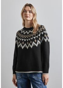 Street One Damen Strickpullover, schwarz, casual, Gr. 38, bedruckt, Web, 37% Baumwolle, 34% Polyacryl, 26% Polyester, 3% Elasthan, Pullover, mit