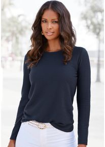 Lascana Damen Langarmshirt "mit Streifenstruktur", blau, Basic, Gr. 32, unifarben, Jersey, Obermaterial: 100% Baumwolle, Shirts, aus weicher
