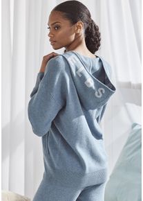 ELBSAND Damen Strickjacke, Gr. 32, blau, Feinstrick, Strick, Obermaterial: 50% Viskose (LENZING), 28% Polyester, 22% Nylon, meliert, casual,