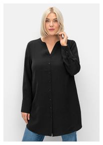 sheego Damen Longbluse "Große Größen", schwarz, feminin, Gr. 40, unifarben, Obermaterial: 86% Modal, 14% Polyester, Blusen, mit Raffung am Rückenteil