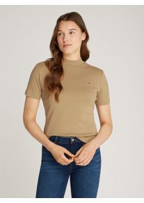 Tommy Hilfiger Damen Stehkragenshirt "NEW CODY SLIM CROP MOCK-NK", beige, Basic, Gr. M, unifarben, Jersey, Obermaterial: 100% Baumwolle, Shirts, mit