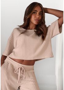 Lascana Damen 3/4-Arm-Shirt, Gr. 36, beige, Rippware, Obermaterial: 56% Polyester, 41% Viskose, 3% Elasthan, meliert, unifarben, casual, Shirts,