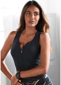 active by Lascana LASCANA ACTIVE Damen Crop-Top, schwarz, sportlich, Gr. XS, unifarben, Jersey, Obermaterial: 85% Polyester, 15% Elasthan, Tops, mit Reißverschluss und
