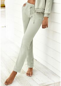 H.I.S. H.I.S Damen Sweathose, Gr. 32, grün, Interlock, Obermaterial: 60% Baumwolle, 40% Polyester, unifarben, bestickt, modisch, Hosen, Schlupfhose mit