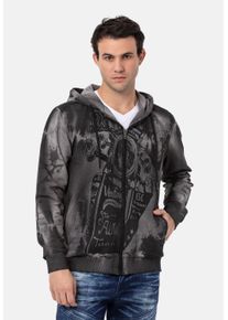Cipo & Baxx CIPO & BAXX Herren Sweatjacke "Jacken", grau, Basic, Gr. M, bedruckt, 80% Baumwolle;15% Polyester;5% Elasthan, Sweatjacken, mit Print, CL561