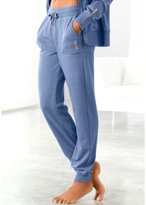 Damen Loungehose, BENCH. LOUNGEWEAR, Gr. 32, blau, Jersey, Obermaterial: 60% Baumwolle, 40% Polyester, unifarben, meliert, Basic, Hosen, mit