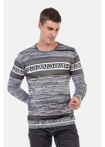 Cipo & Baxx CIPO & BAXX Herren Rundhalspullover "Pullover", grau, casual, Gr. S, gestreift, 50% Baumwolle;50% Polyacryl, Pullover, in Melange Strick, CP244