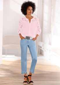 Heine Damen Spitzenbluse, rosa, Gr. 48, unifarben, 100% Baumwolle, Blusen