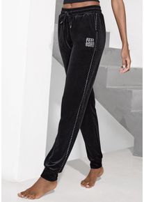 Vivance Damen Nickihose, Gr. 36, schwarz, Nicki, Obermaterial: 100% Polyester, unifarben, casual, Hosen, mit Glitzerdruck