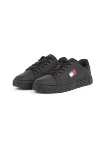 Tommy Jeans Damen Plateausneaker "TJW LOGO OUTSOLE SNEAKER ESS", Gr. 35, schwarz, Leder, Lederimitat, sportlich, Schuhe, Freizeitschuh, Halbschuh,