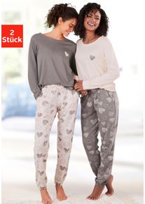 Vivance Dreams Damen Pyjama, Gr. 36, rosa, Single Jersey, Obermaterial: 60% Baumwolle, 40% Polyester, gemustert, Basic, Homewear-Sets, mit Herz-Print