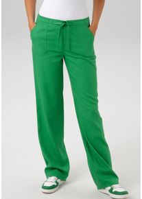 Aniston CASUAL Damen Leinenhose, grün, Basic, Gr. 48, Leinenoptik, unifarben, Web, Obermaterial: 55% Leinen, 45% Viskose, Hosen, mit Bindeband