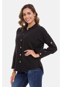 Cipo & Baxx CIPO & BAXX Damen Hemdbluse "Hemdbluse", schwarz, casual, Gr. L, unifarben, 70% Baumwolle;30% Leinen, Blusen, mit Kontrastnähten, WH132