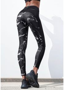 active by Lascana LASCANA ACTIVE Damen Leggings "Black Marble", weiß, sportlich, Gr. 32, gemustert, Mesh, Obermaterial: 85% Polyester, 15% Elasthan. Einsatz: 90%