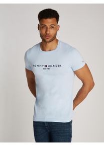 Tommy Hilfiger Herren T-Shirt "TOMMY LOGO TEE", blau, casual, Gr. XL, unifarben, bedruckt, Jersey, Obermaterial: 100% Baumwolle, Shirts, aus reiner,