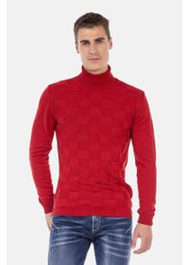 Cipo & Baxx CIPO & BAXX Herren Rollkragenpullover "Pullover", rot, casual, Gr. XXL, unifarben, 65% Polyester;35% Viskose, Pullover, mit kariertem Strickmuster,