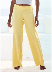 Lascana Damen Strickhose, Gr. 36, gelb, Obermaterial: 50% Viskose, 28% Polyester, 22% Nylon, unifarben, Basic, Hosen, mit weitem Bein, Loungewear