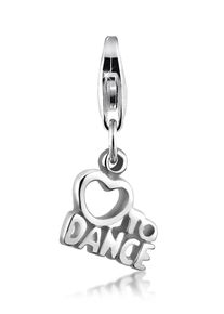 NENALINA Damen Charm-Einhänger ""Love to Dance" Wording Herz 925 Silber", ohne Stein, silber, Silber 925 (Sterlingsilber), Charms