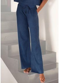 Lascana Damen Homewearhose, Gr. 44, blau, Rippware, Obermaterial: 56% Polyester, 41% Viskose, 3% Elasthan, unifarben, meliert, modisch, Hosen,
