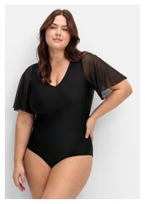 sheego Damen Badeanzug "Große Größen", schwarz, Gr. 40, unifarben, Nylon, Xtra Life LYCRA, Badeanzüge, mit Flügelärmeln und Shape-Effekt