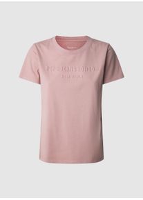 Pepe Jeans Damen T-Shirt "LORETTA", pink, casual, Gr. S, unifarben, Jersey, Obermaterial: 100% Baumwolle, Shirts, mit erhabenem Ton-in-Ton Schriftzug
