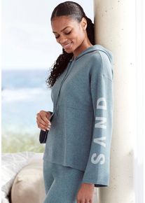 ELBSAND Damen Hoodie, Gr. 36, blau, Feinstrick, Strick, Obermaterial: 50% Viskose (LENZING), 28% Polyester, 22% Nylon, meliert, casual, Sweatshirts,