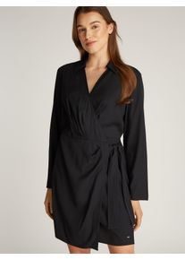 Tommy Hilfiger Damen Wickelkleid "FLUID VIS LS WRAP SHORT DRESS", schwarz, klassisch, Gr. 36, unifarben, Web, Obermaterial: 100% Viskose, Kleider, im