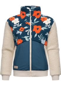 Ragwear Damen Fleecejacke "Madaras Flower", blau, modisch, Gr. 5XL, Material: 100% Polyester, Jacken, Flauschige Damen Übergangsjacke aus Teddyfleece
