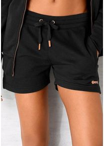 Damen Relaxshorts, BENCH. LOUNGEWEAR, Gr. 36, schwarz, Sweatware, Obermaterial: 60% Baumwolle, 40% Polyester, unifarben, Basic, Hosen, Sweathose mit