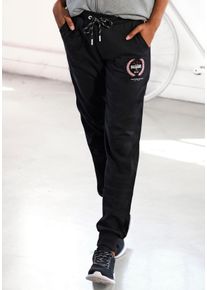 H.I.S. H.I.S Damen Sweatpants, Gr. 32, schwarz, Sweatware, Obermaterial: 60% Baumwolle, 40% Polyester, unifarben mit Farbeinsatz, bedruckt, bestickt, Basic,