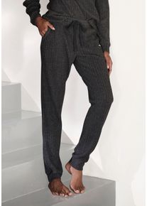 Lascana Damen Homewearhose, Gr. 32, grau, Rippware, Obermaterial: 56% Polyester, 41% Viskose, 3% Elasthan, unifarben, meliert, casual, Hosen,