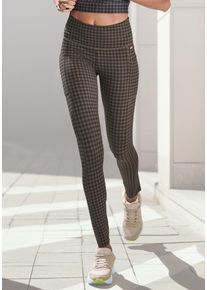 Lascana Damen Funktionsleggings, braun, sportlich, Gr. XS, kariert, Obermaterial: 85% Polyester, 15% Elasthan, Hosen, im Allover-Muster