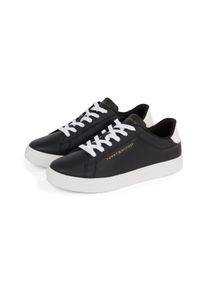 Tommy Hilfiger Damen Plateausneaker "ESSENTIAL COURT SNEAKER", Gr. 35, schwarz-weiß, Leder, Lederimitat, sportlich, Schuhe, Freizeitschuh, Halbschuh,