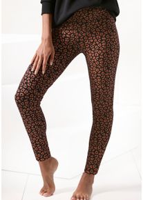 Lascana Damen Leggings, Gr. 36, schwarz, Obermaterial: 95% Baumwolle, 5% Elasthan, animal-print, casual, Hosen, Sweatleggings mit breitem Bündchen im