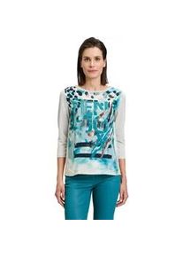 3/4-Arm-Shirt Betty Barclay "Betty Barclay Blusenshirt mit Aufdruck" Gr. 38, blau (beige, petrol) Damen Shirts Glitzersteine