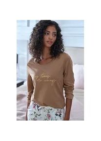 Langarmshirt Lascana Gr. 32/34, braun Damen Shirts mit Folienprint