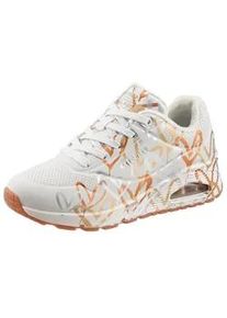 Sneaker Skechers "UNO - METALLIC LOVE" Gr. 40, goldfarben (weiß, goldfarben) Damen Schuhe mit trendigen Metallic-Print, Freizeitschuh, Halbschuh, Schnürschuh